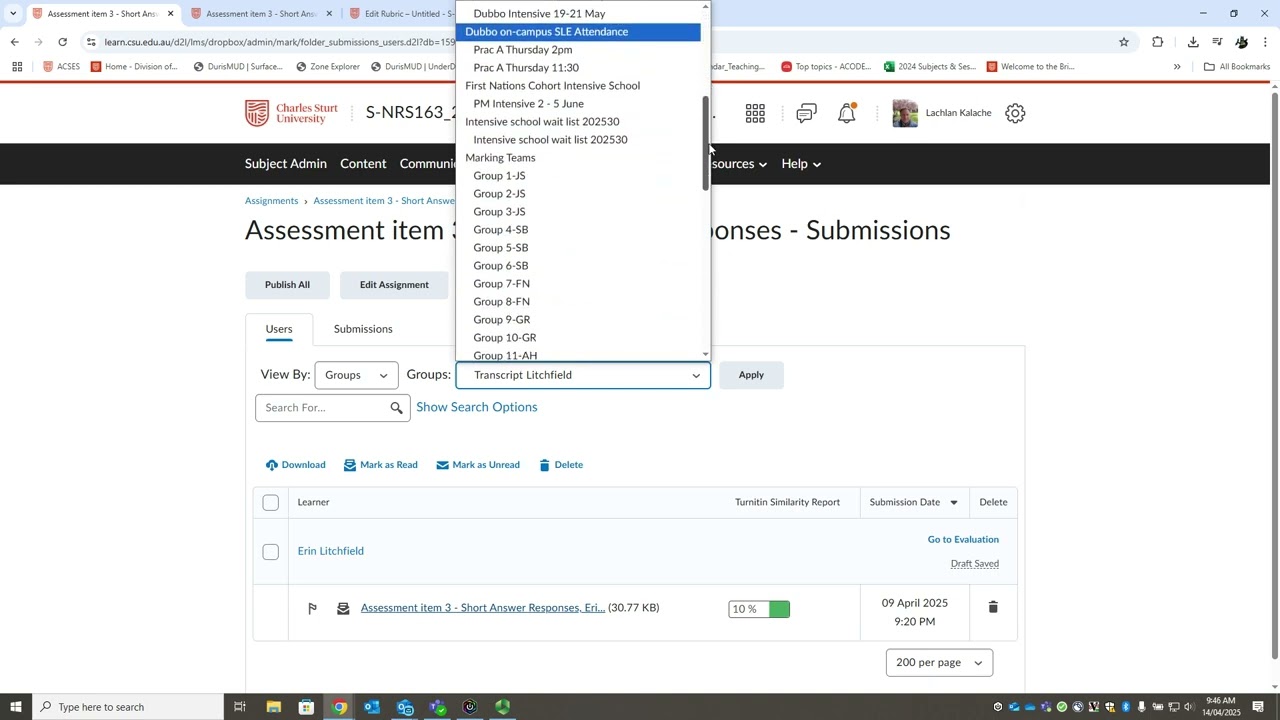 Using Brightspace Rubric Statistics Tool for marker / task moderation