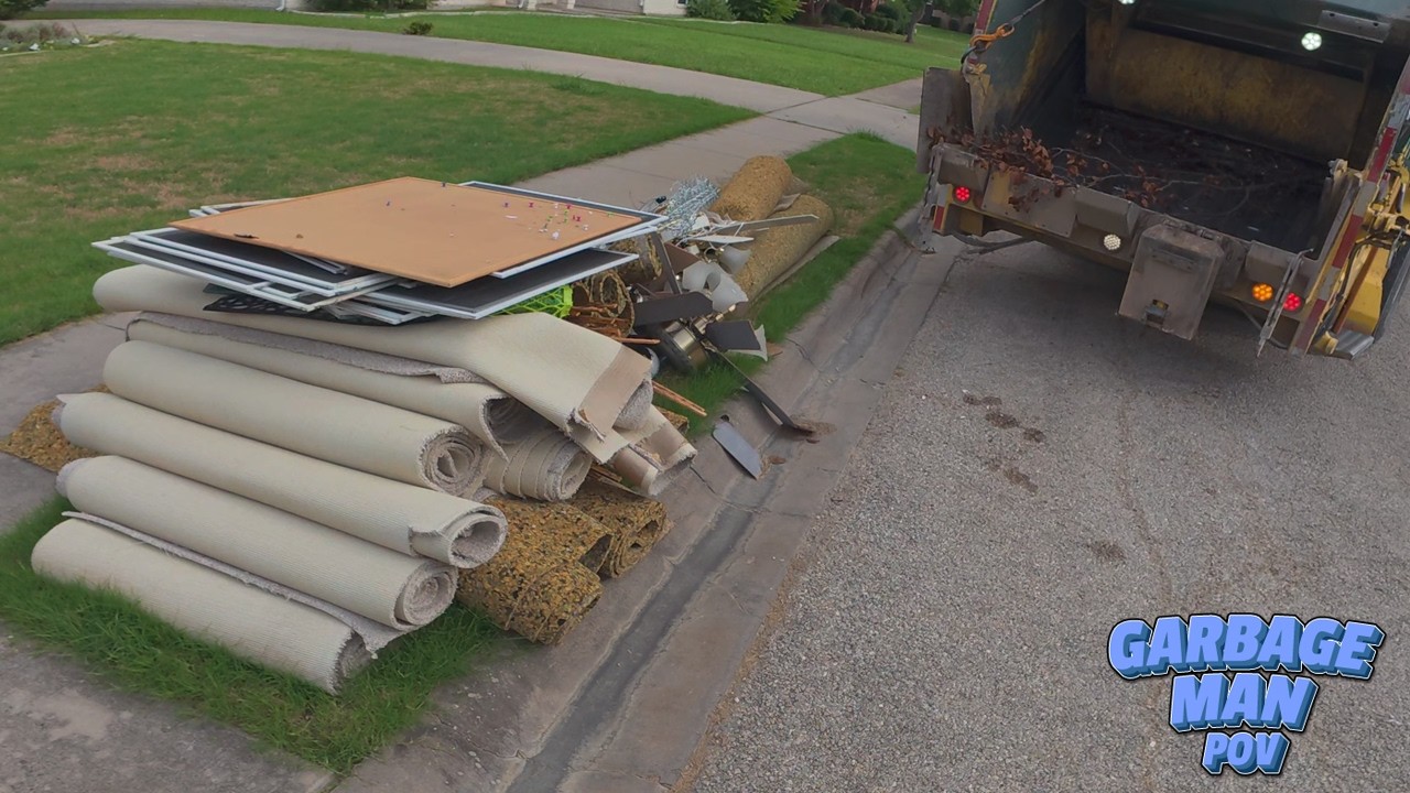 Cleaning Yard Waste with Garbage Truck Rear Loader POV | 4K UHD ASMR