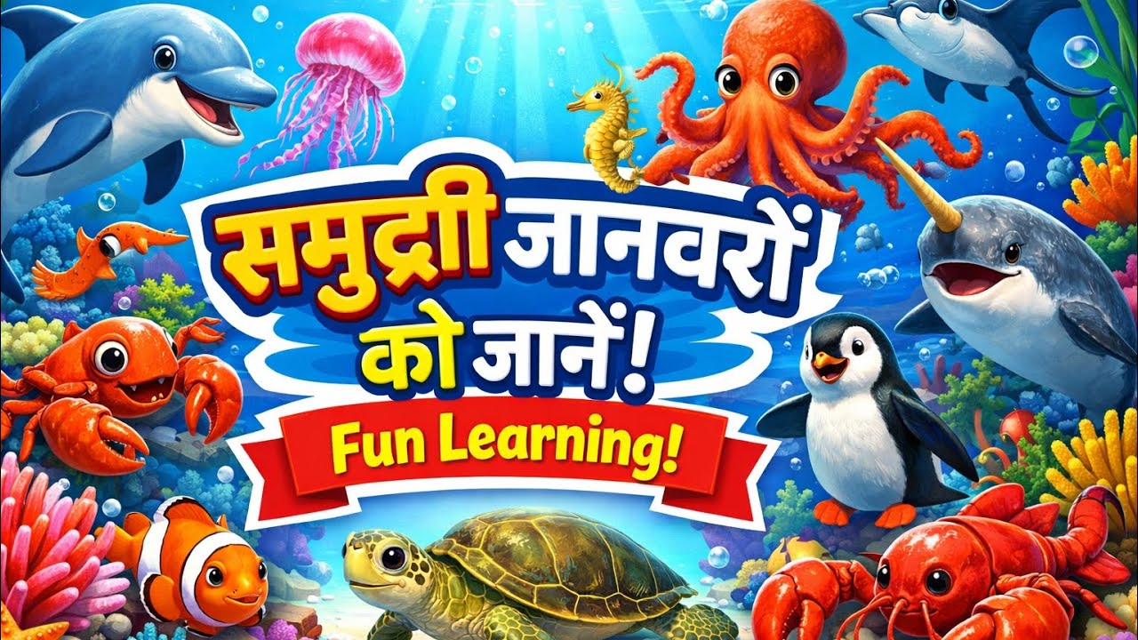20 समुद्री जानवरों के नाम हिंदी और इंग्लिश में | Sea Animals Names for Kids | Kids Learning Video