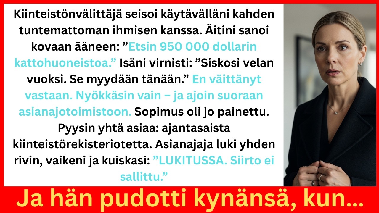 Kiinteist&ouml;rekisteriss&auml; &rdquo;LUKITTU&rdquo; &ndash; Vanhempani yrittiv&auml;t myyd&auml; 950 000 $ kattohuoneistoni