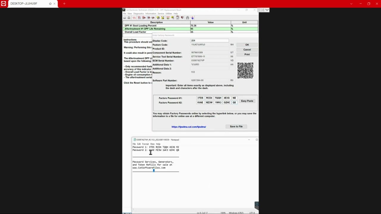 Operator Inducement E1389 DPF Reset with 18 Digit Password Generator