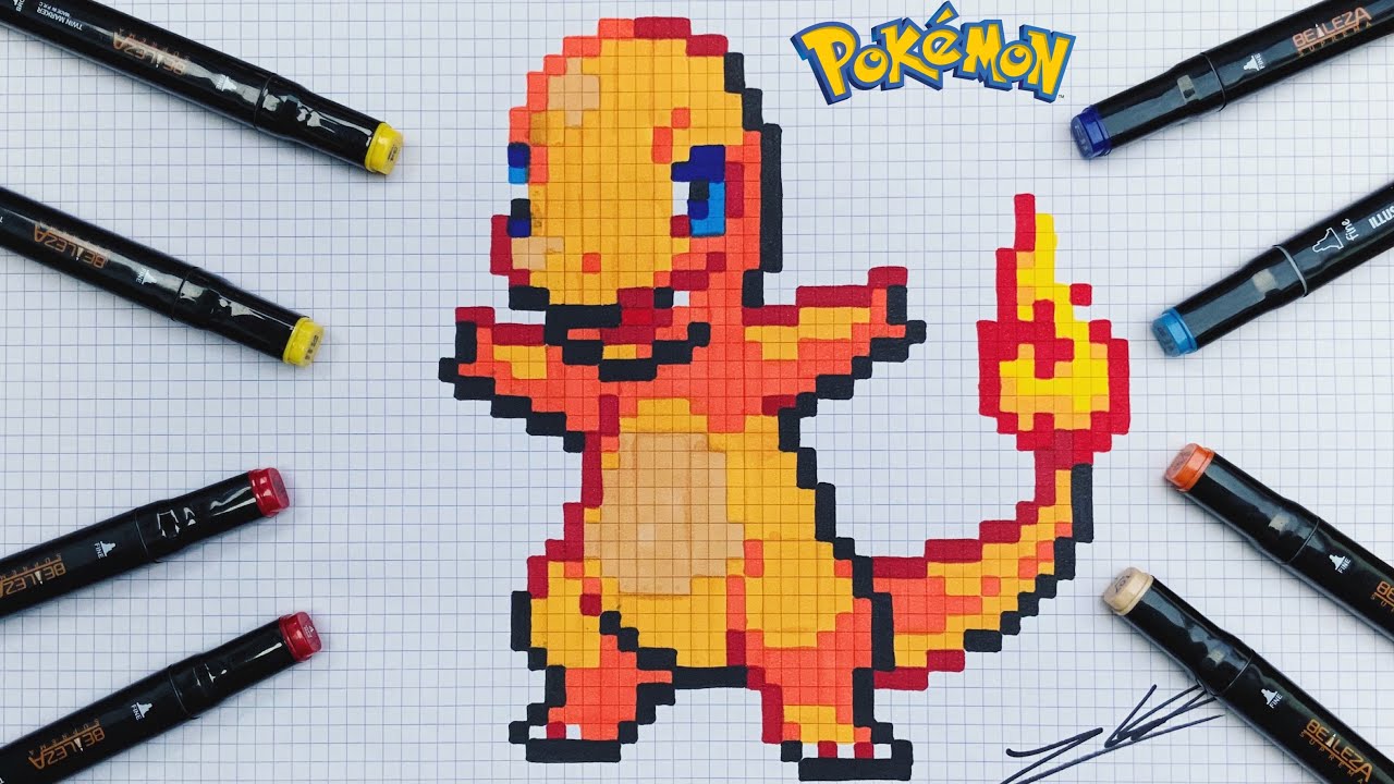 TUTO DESSIN PIXEL ART SALAMECHE POKEMON / HOW TO DRAW CHARMANDER POKEMON PIXEL ART #2