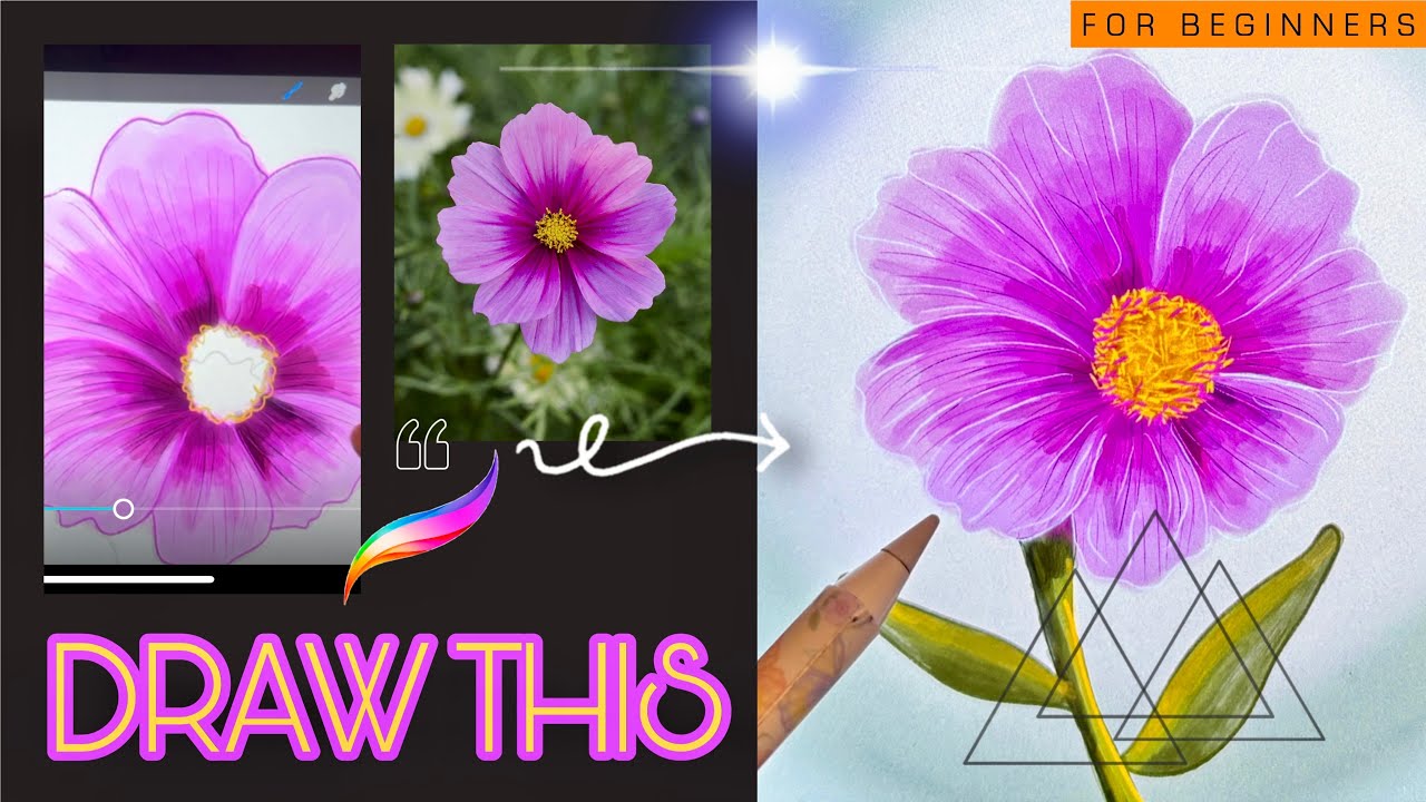 How to Draw Acrylic/Watercolor Flowers in Procreate for Beginners | Digital Art on iPad 