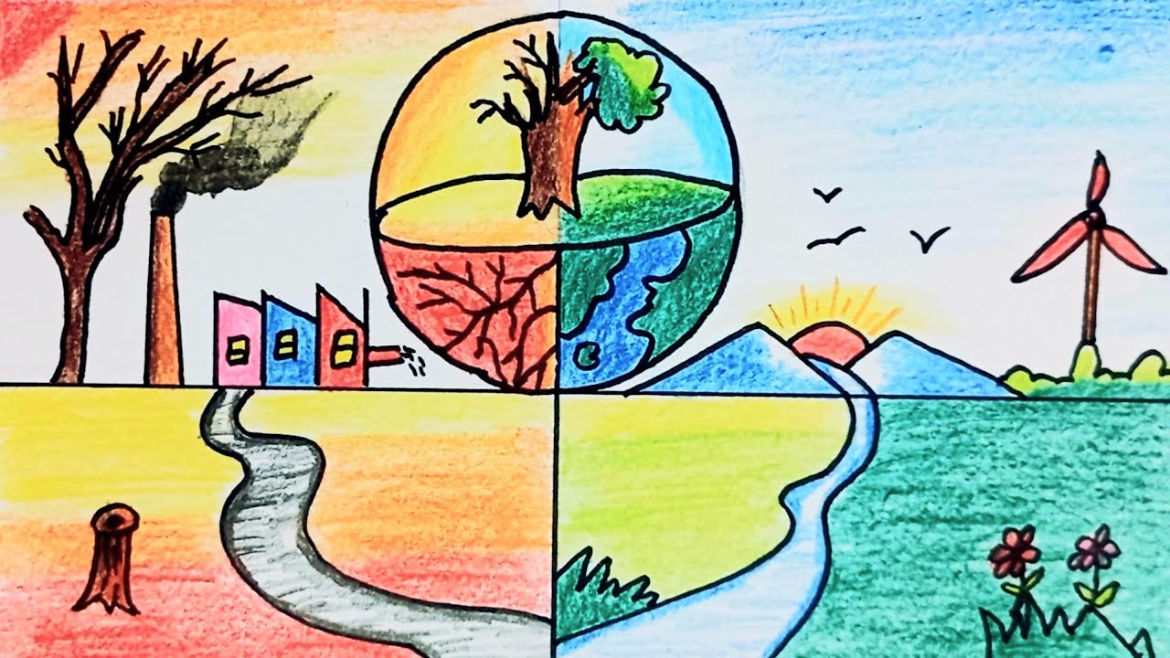 How to draw world environment day poster,  Save nature drawing easy