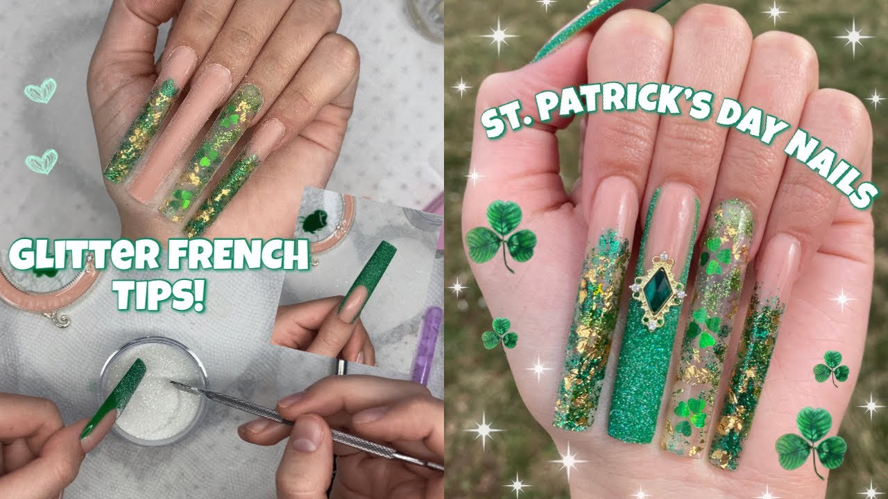 FEMI BEAUTY METHOD ST PATRICK’S DAY POLYGEL NAILS | GLITTER OMBRÉ GLITTER FRENCH TIPS ENCAPSULATION