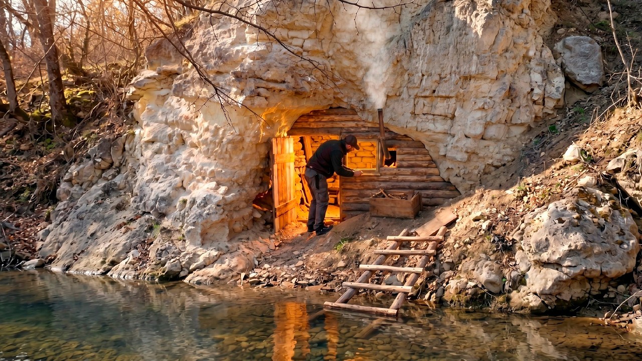 Building a Cozy Cave Cabin in 24 Hours | Alone in the Wilderness ASMR  | Part 2