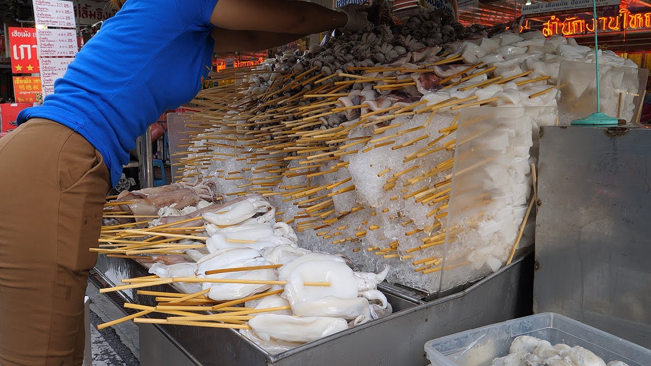 острый соус! Шашлык из морепродуктов на гриле - тайская уличная еда