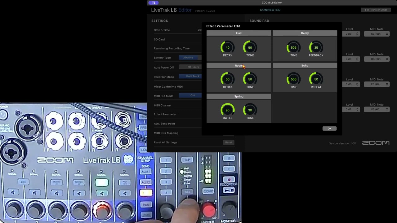 zoom LiveTrak L6 Reverb Test