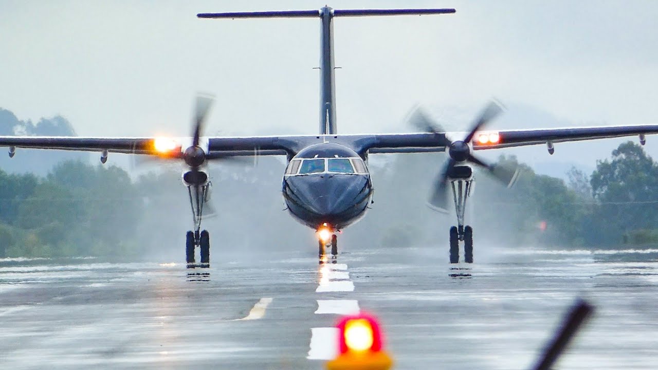 Beautiful Air New Zealand All Black Bombardier Dash 8 Q300 Touching down at Blenheim Airport!