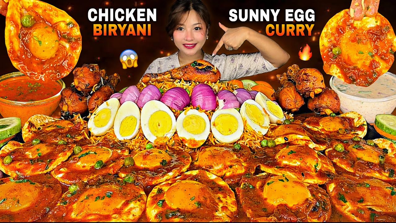 SPICY SUNNY EGG CURRY🔥😱MASSIVE CHICKEN BIRYANI🌶️WITH GRAVY + RAITA | BIG BITES | NEPALI MUKBANG |