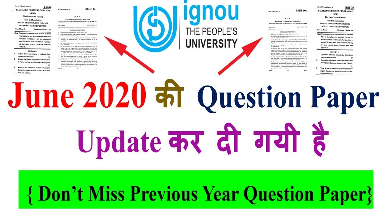 IGNOU June/Sept. 2020 Exam Question Papers Updated for All Course & Program || Download Now