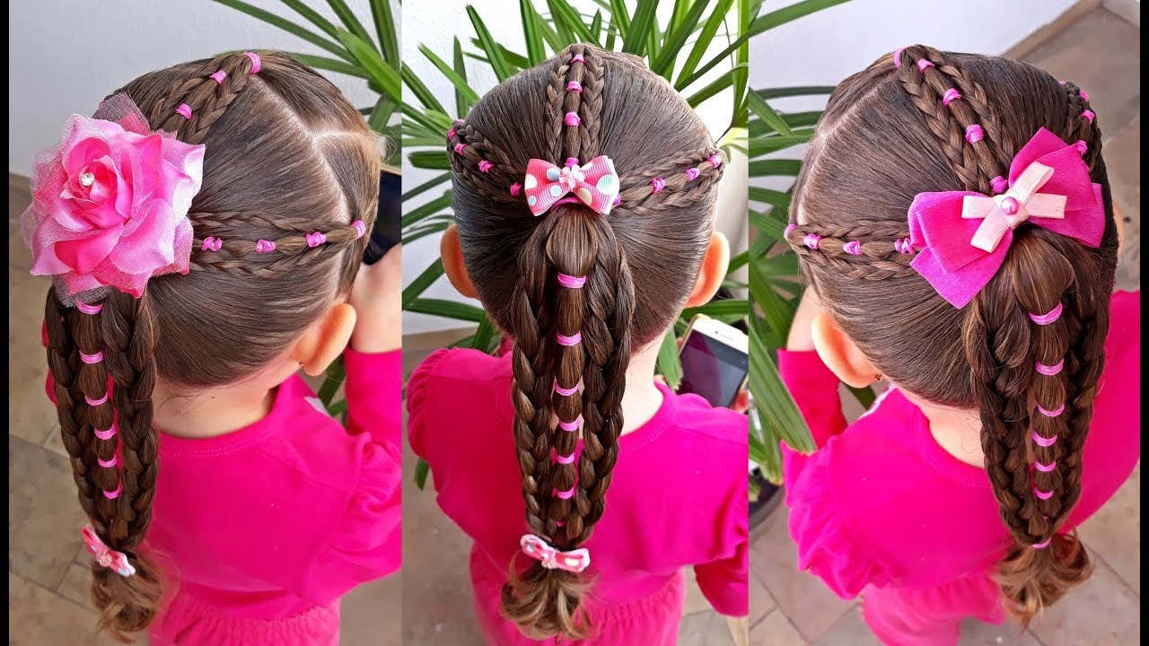 Penteado Infantil com ligas, tranças e amarração