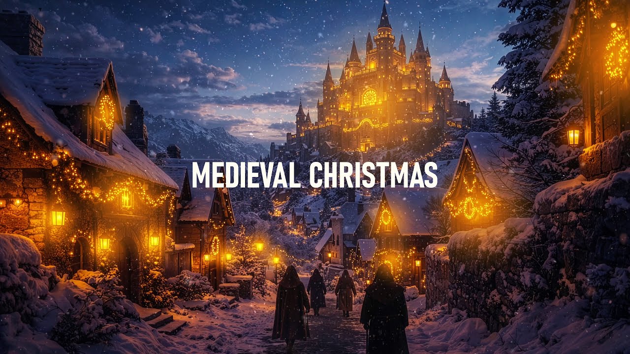 Cozy Medieval Christmas Night – Warm Winter Village Ambience