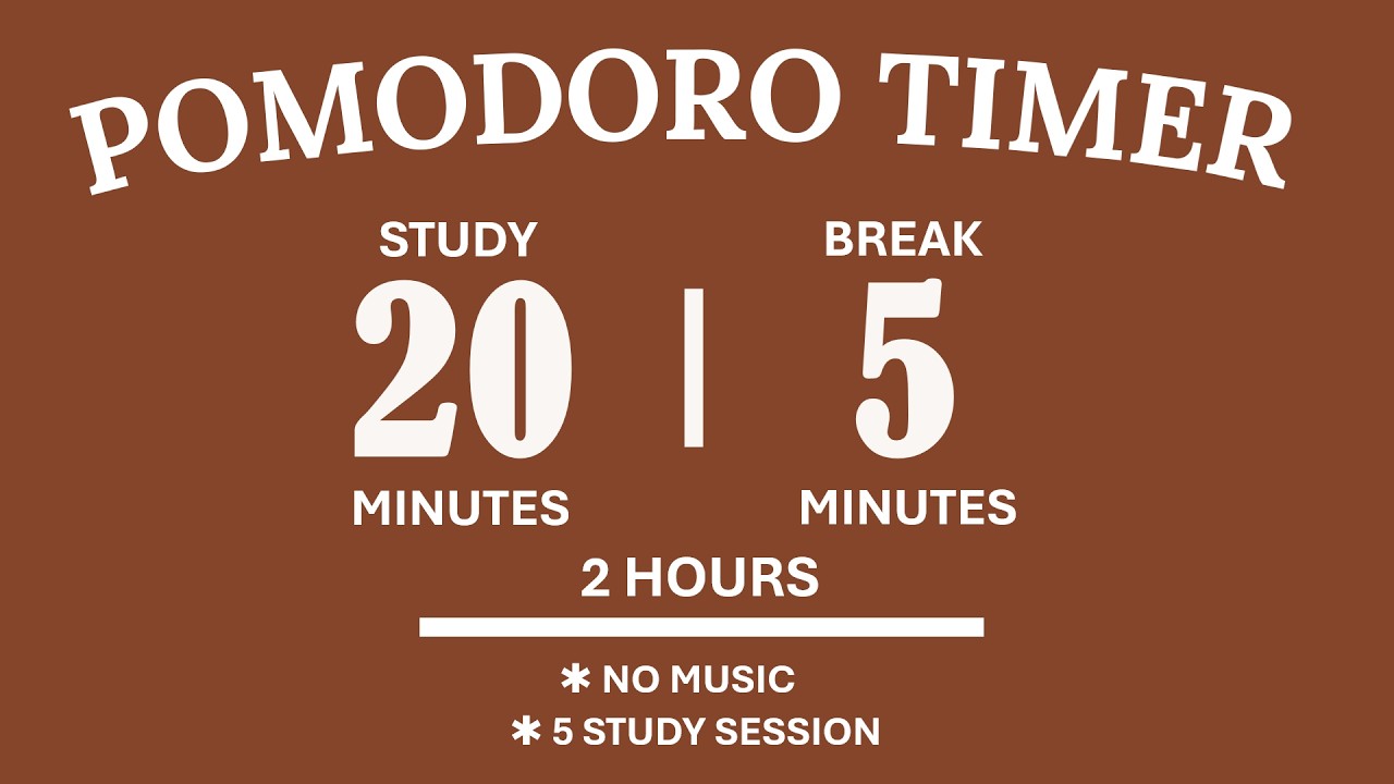 20/5 Pomodoro Timer 🍄‍🟫  2 Hours study | No music | Soft Aesthetic | Pastel Brown Timer