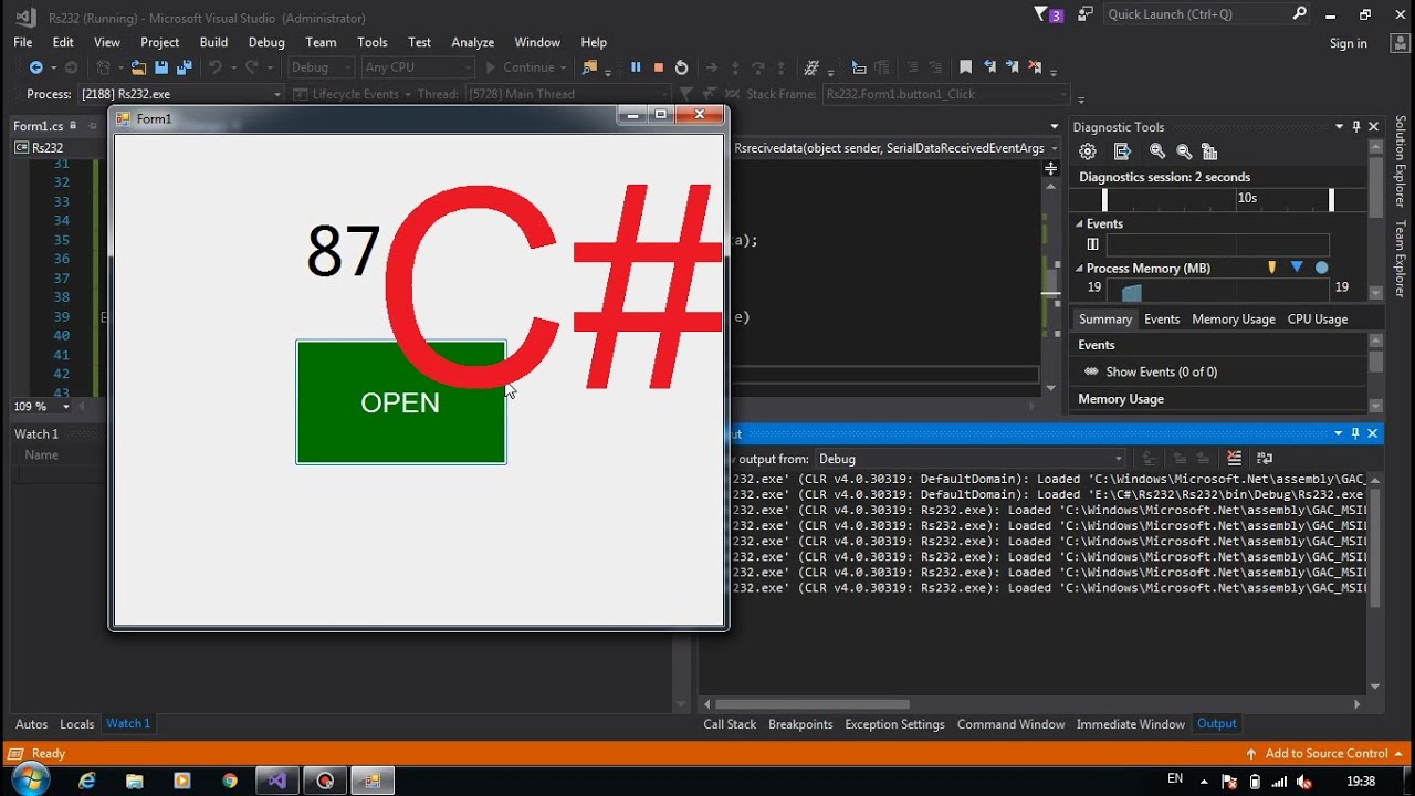 C# +Serialport rs232