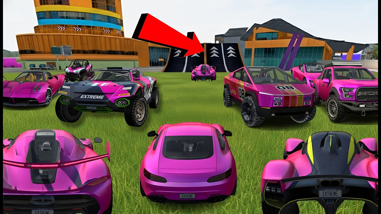 All Pink Cars Stunts Through Ramp // Extreme Car  Driving Simulator // Cars Gameplay