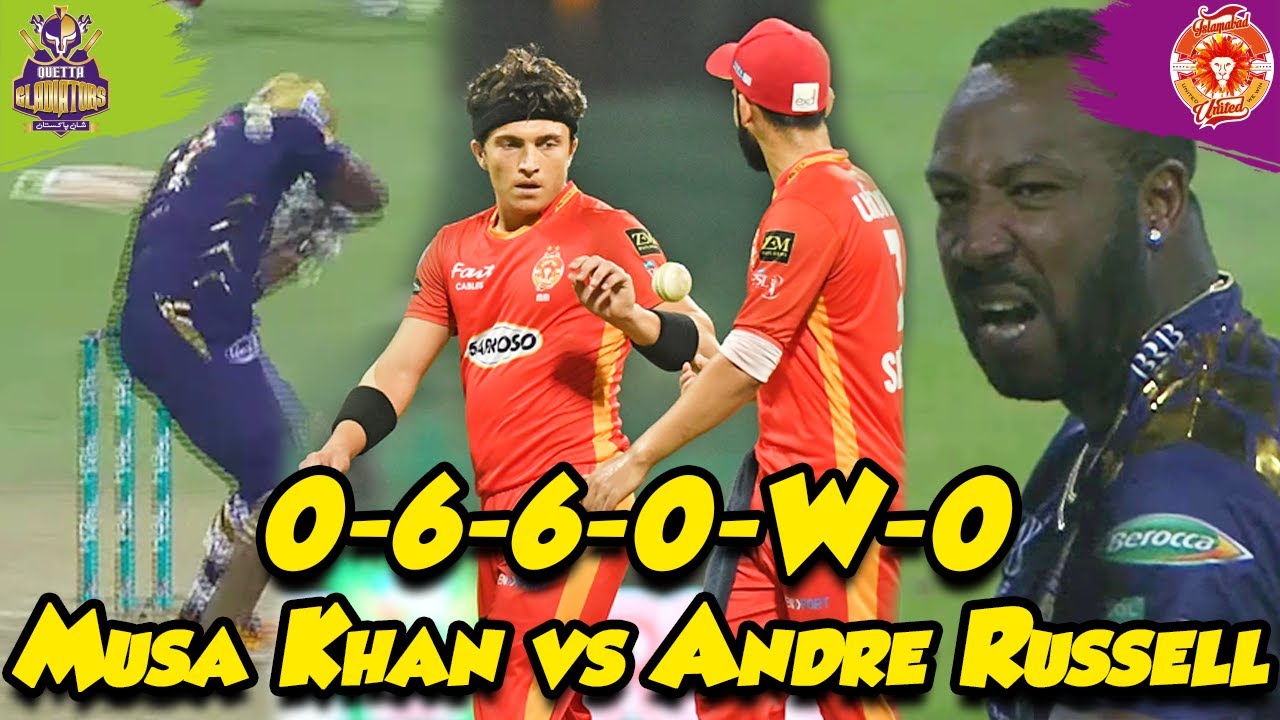 Musa Khan vs Andre Russell | Quetta Gladiators vs Islamabad United | Match 18 | PSL 2021 | MG2L