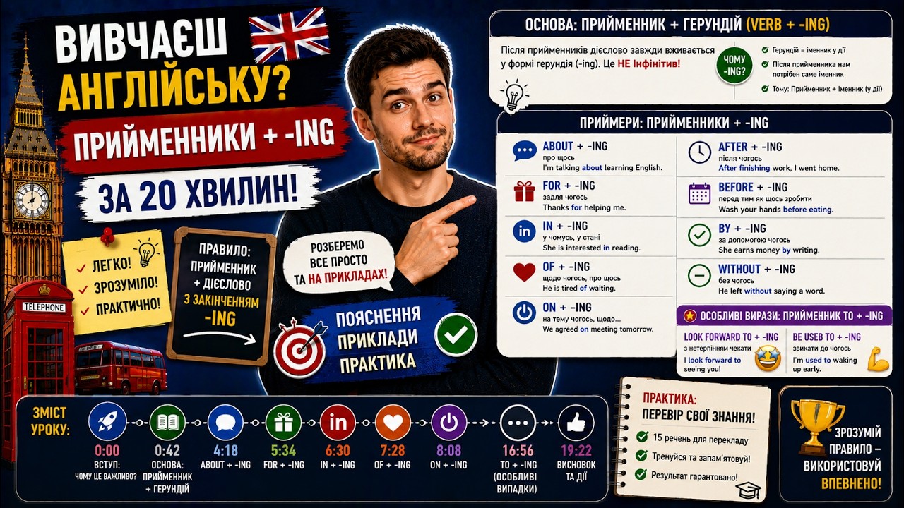 Вивчаєш англійську? Прийменники + -ing за 20 хвилин!