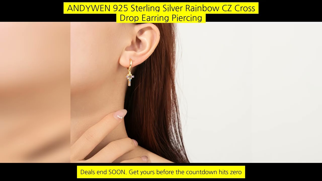 Andywen 925 Sterling Silver Rainbow Cz Cross Drop Earring Piercing Luxury