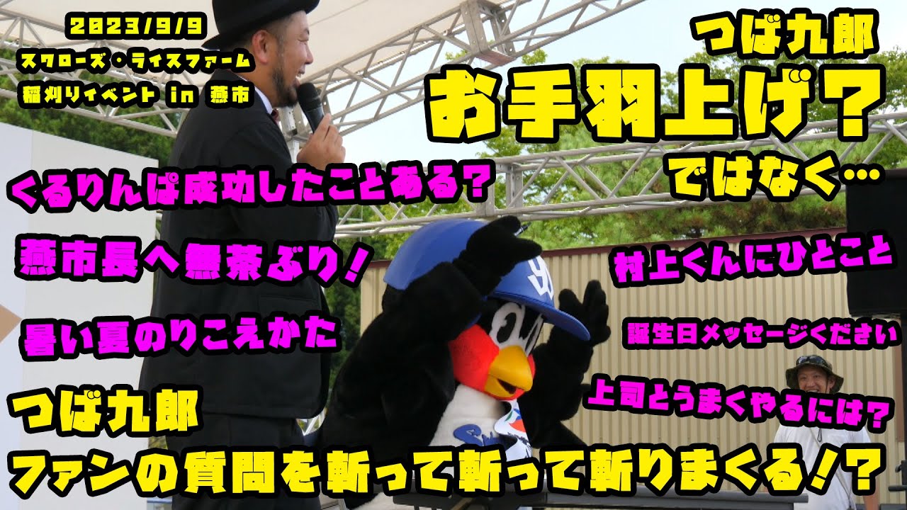 つば九郎　ファンからの質問を斬って斬って斬りまくる！？　2023/9/9 スワローズ・ライスファーム稲刈りイベント in 燕市