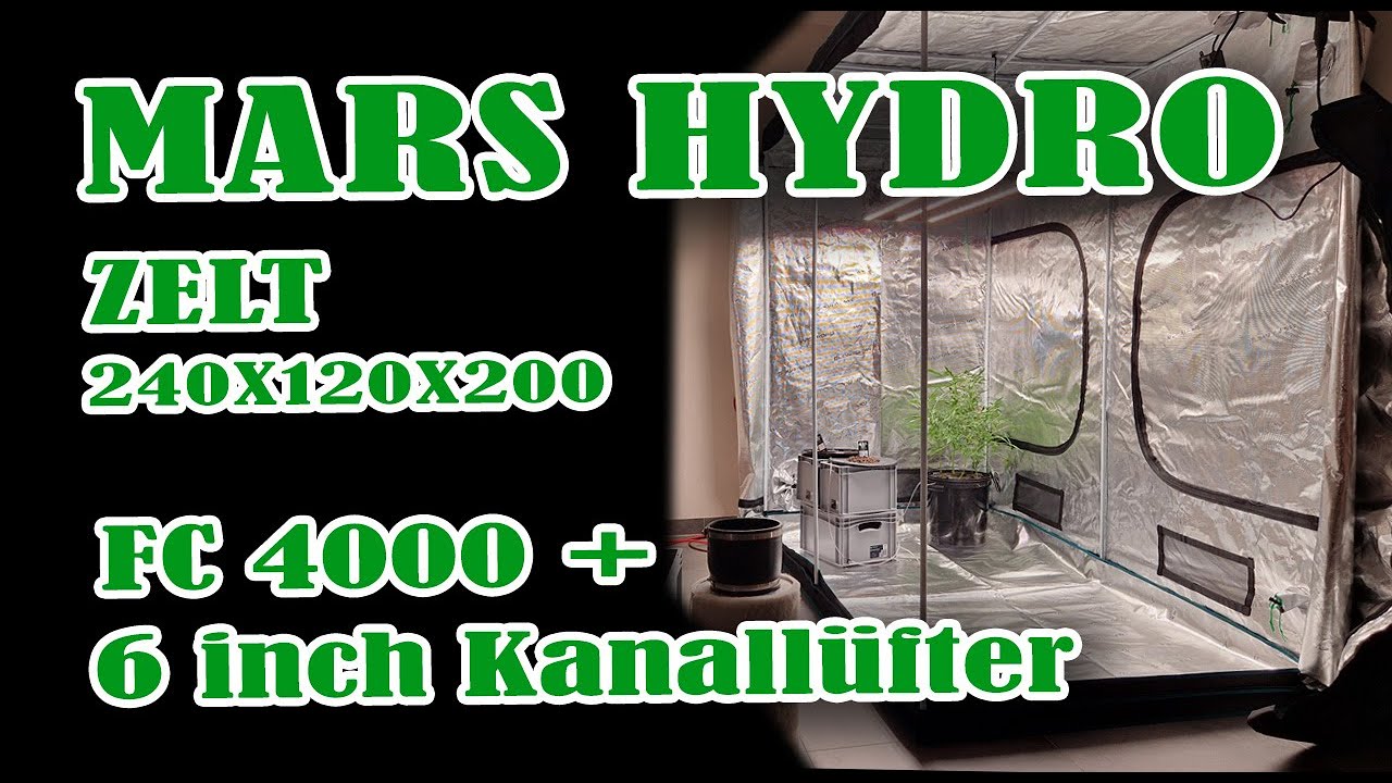 Mars Hydro Zelt 240x120x200, LED FC4000 mit i-Controller und 6 inch Inline Kanall&uuml;fter #marshydro
