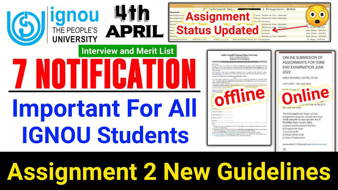IGNOU Released Assignment 2 New Guidelines for the June 2022 TEE_Assignment Staus_Grade Card Update