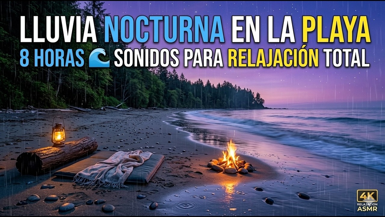 Lluvia Nocturna en el Playa  8 horas 🌊 Sonidos para Relajación Total