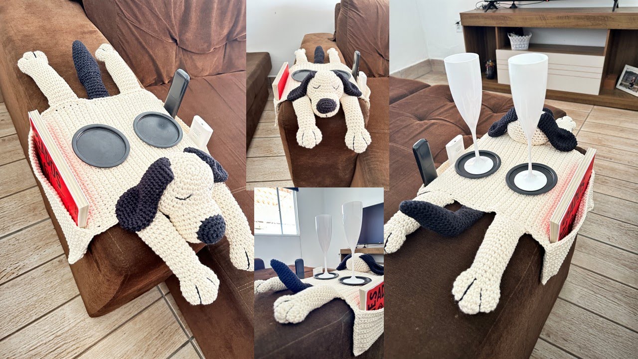 DESCANSO DE COPOS E  PORTA CONTROLE PARA SOFÁ DE CROCHÊ AMIGURUMI