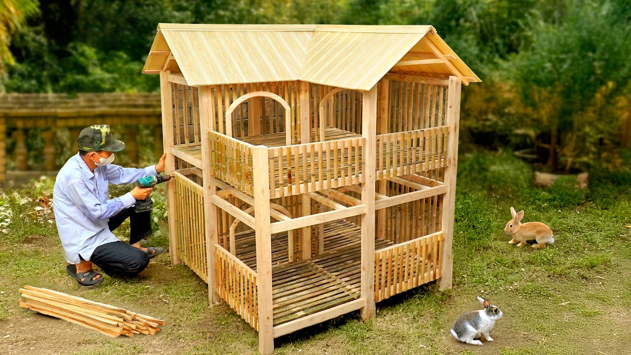 Build budget-friendly 2 level bamboo rabbit cage