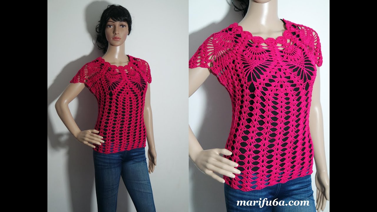 How to crochet pineapple red blouse lace top tutorial pattern by marifu6a