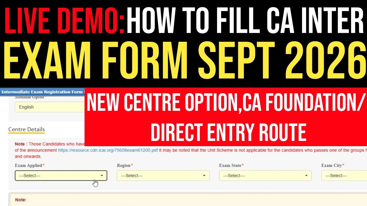 How To Fill CA Inter Exam Form For Sept 2026 | How To Fill CA Inter Sept 2026 Exam Form Full Process