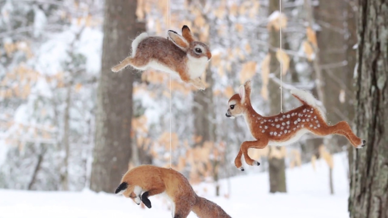 Needle felted forest animal mobile