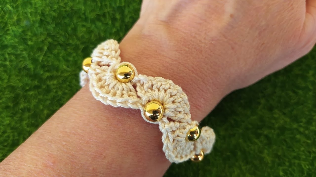 Bracciale con Perle ad Uncinetto ✨ Crochet Bracelet Pearl 💛 Brazalete perlas crochet Pulsera crochet
