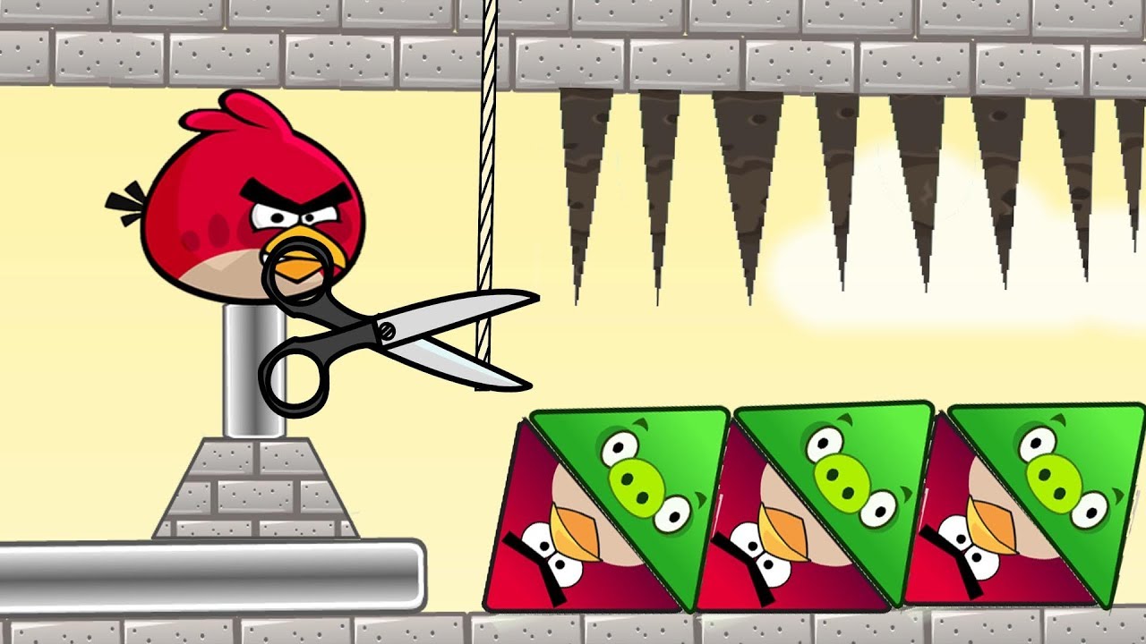 Angry Birds Piggies Out - CUT ROPE LET TRIANGLE PIGS DOWN TO RESCUE TRIANGLE BIRDS!