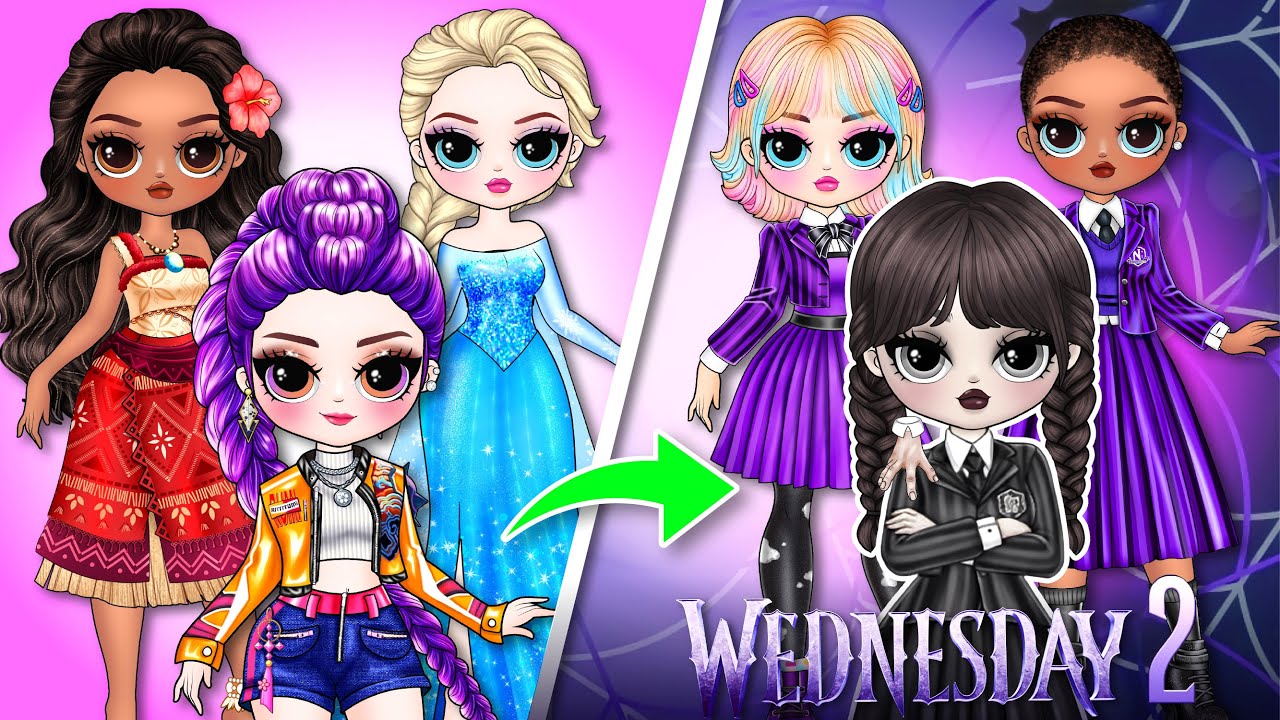 K-Pop Demon Hunters | Rumi & Elsa Try Wednesday Season 2 Fashion! | Best DIY Fashion Paper Dolls