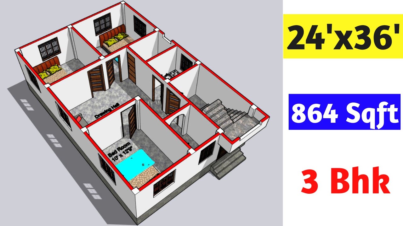 24x36 house plan || 24x36 ghar ka naksha || 24x36 house design || 864 Sqft