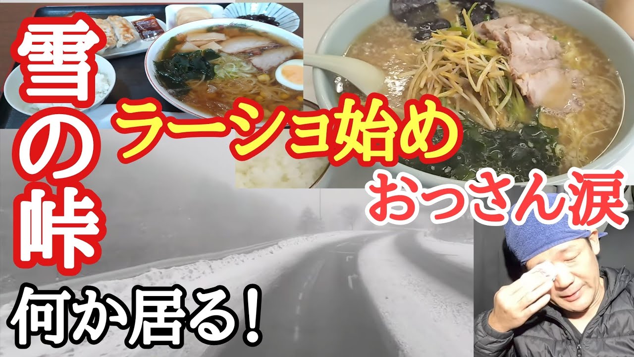 【長距離トラック】雪の峠、何か居る！ラーメンショップ始め！おっさん涙…雪中道の駅のお得飯。【道の駅きそむら】【ラーメンショップ長和店】【Japanese food】