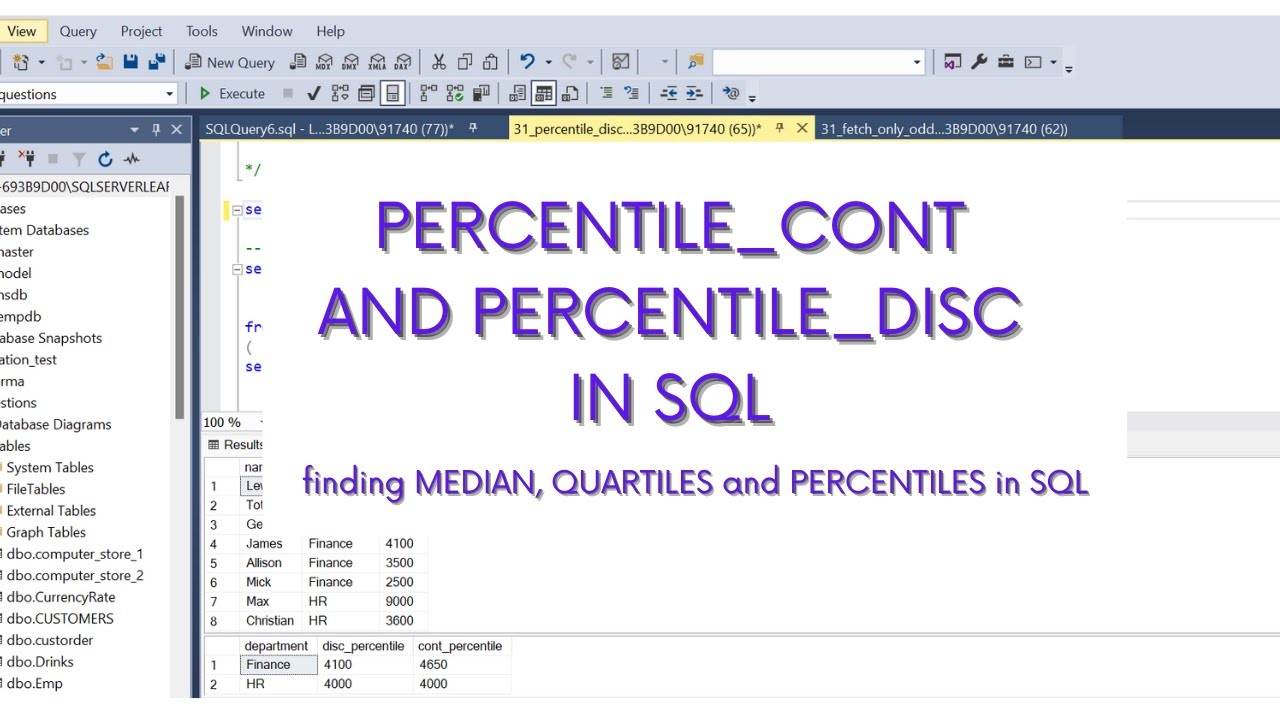 SQL|PERCENTILE_DISC и PERCENTILE_CONT|Поиск медианы и квартилей в SQL|Аналитические функции SQL