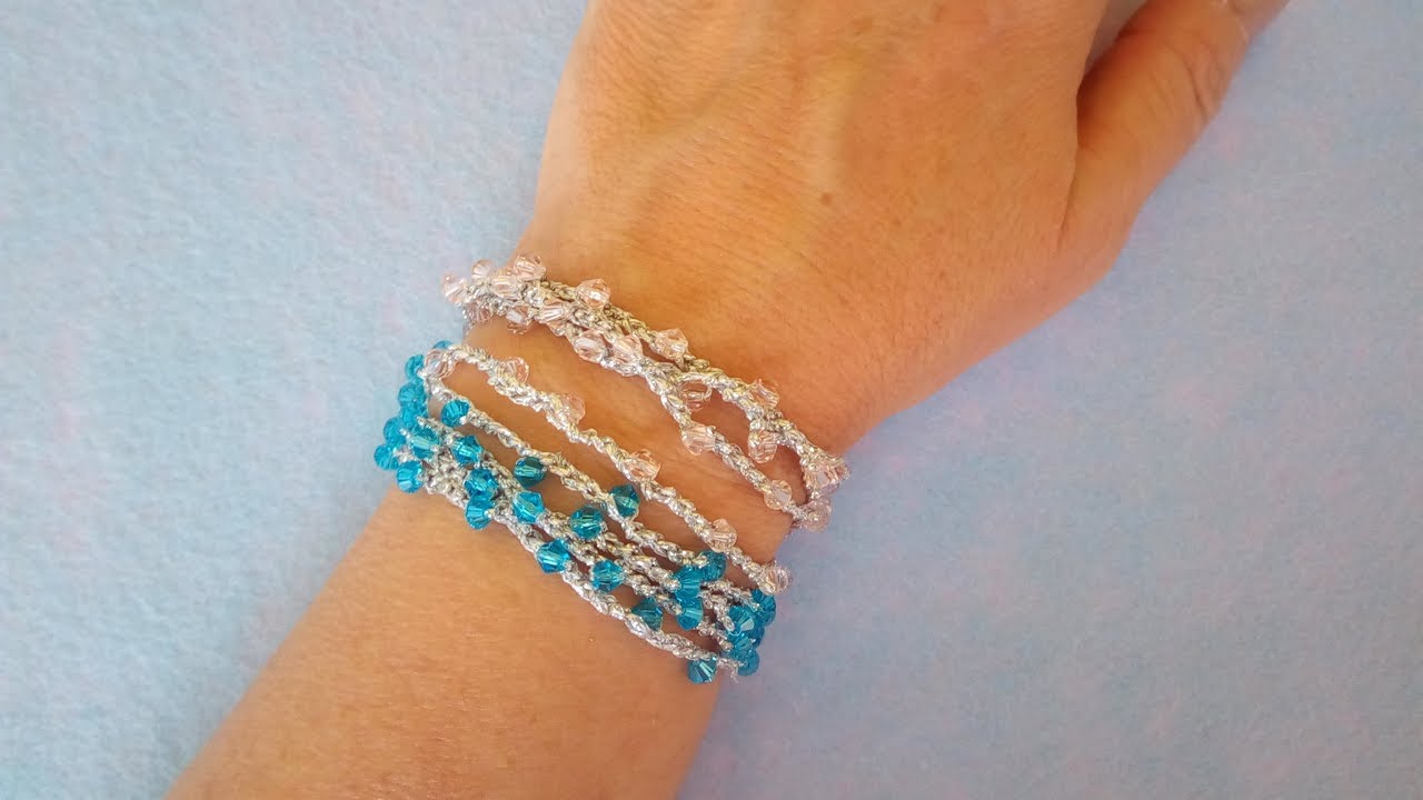 Bracciale con Perle ad Uncinetto Crochet Bracelet Pearl - Brazalete perlas crochet Pulsera crochet