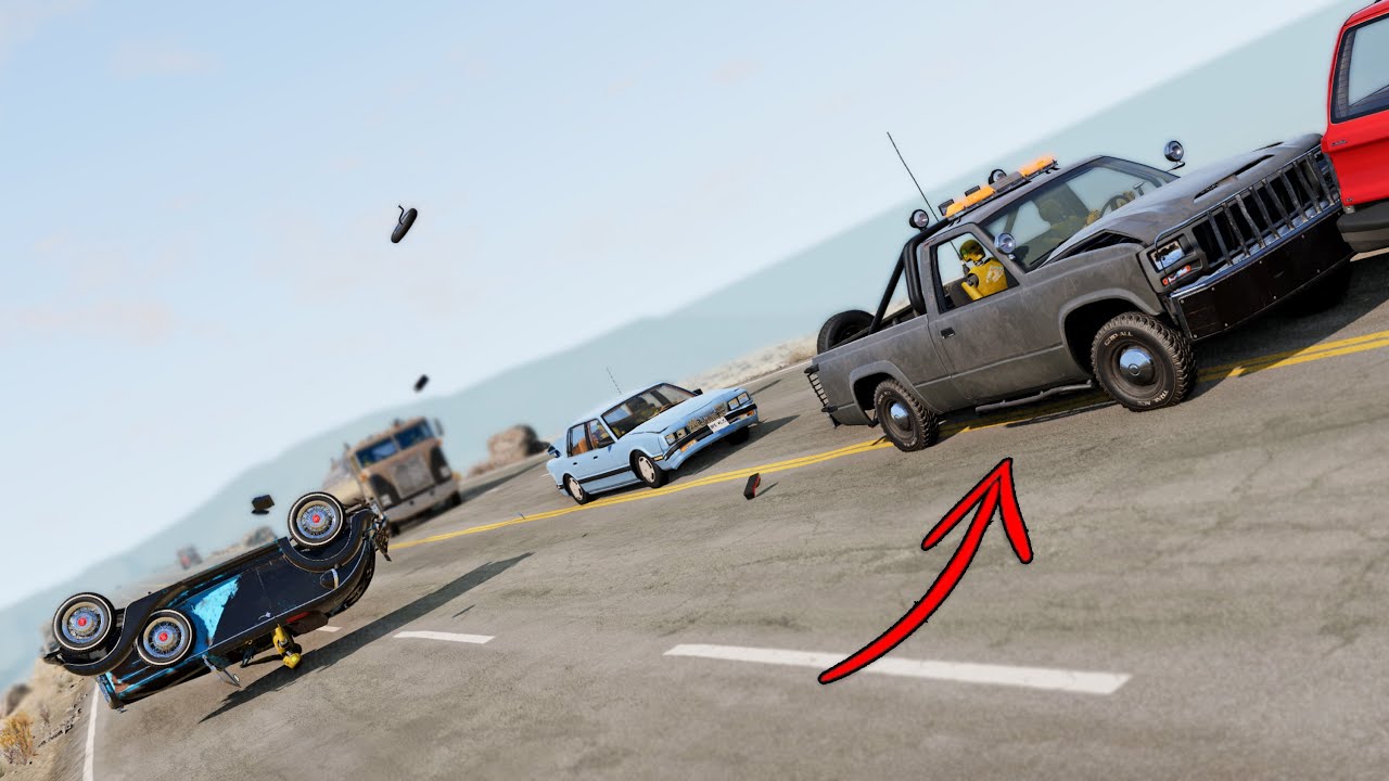 BeamNG Drive - Cars vs Angry Reinforced Pickup (RoadRage)
