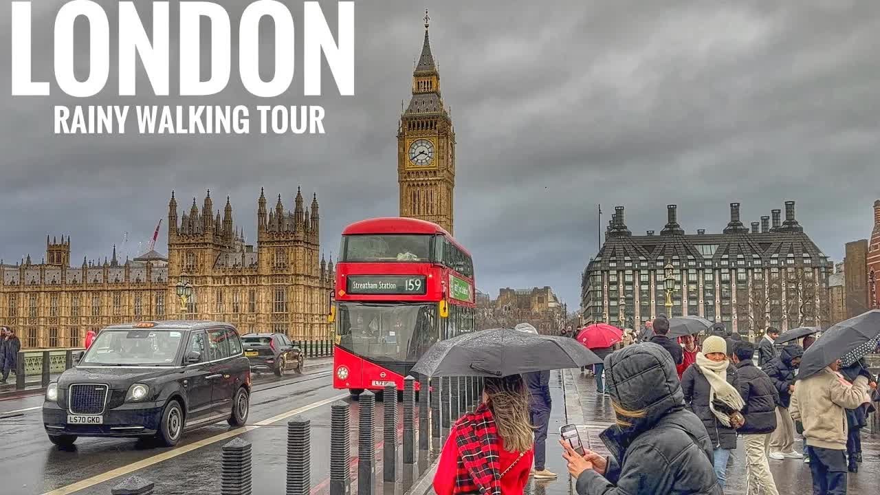 Tourist Love This Weather Virtual Walking Tour Grey & Rainy Central London 2026 Walk 4K HDR