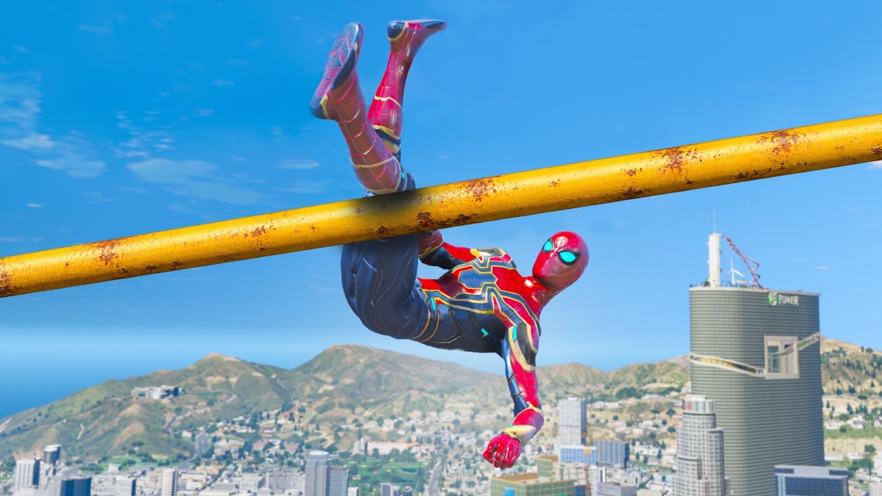 IRON SPIDERMAN CRAZY JUMPS/FALLS (GTA 5 Spider-Man Gameplay Fails) Ep31