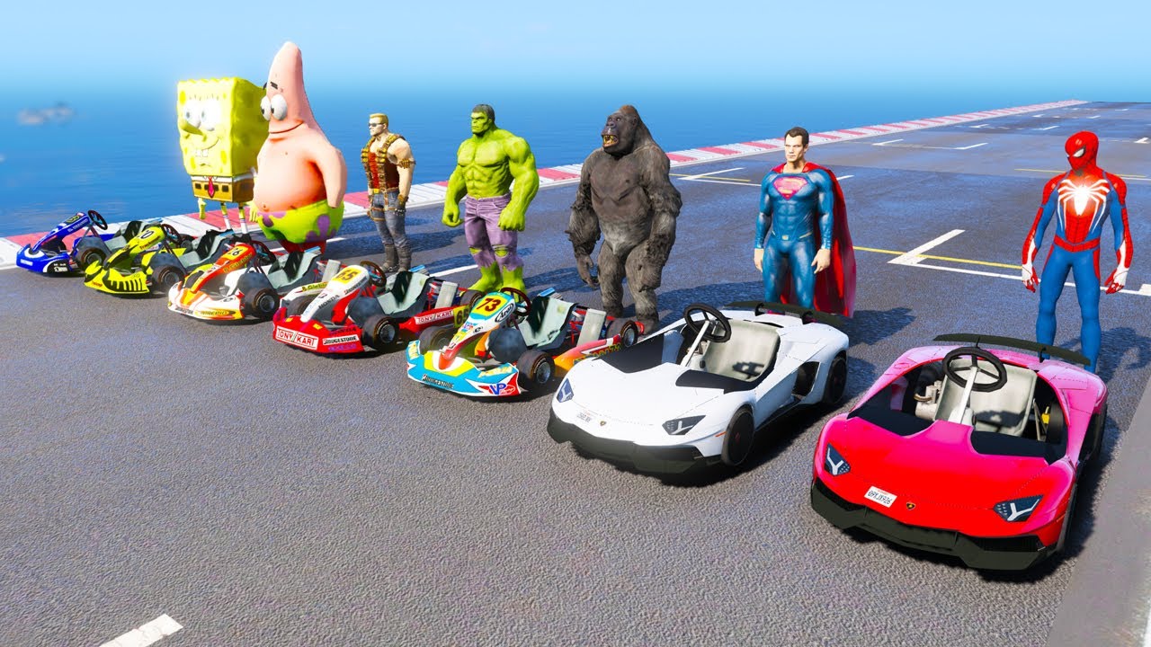 سباق السيارات الصغيره مع سبيدرمان والابطال small car racing with Spiderman and heroes