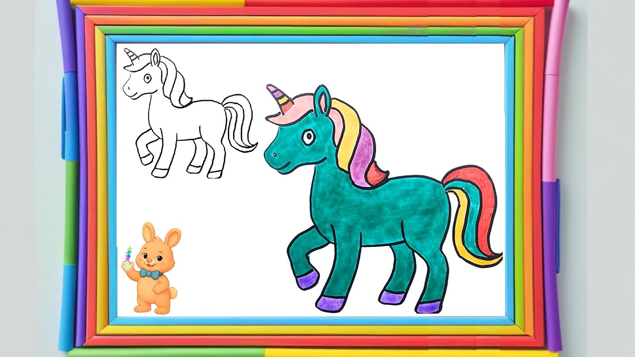 Unicorn Coloring & Cute Bunny Animation – Fun Coloring Video for Kids! 🦄🐰🌈