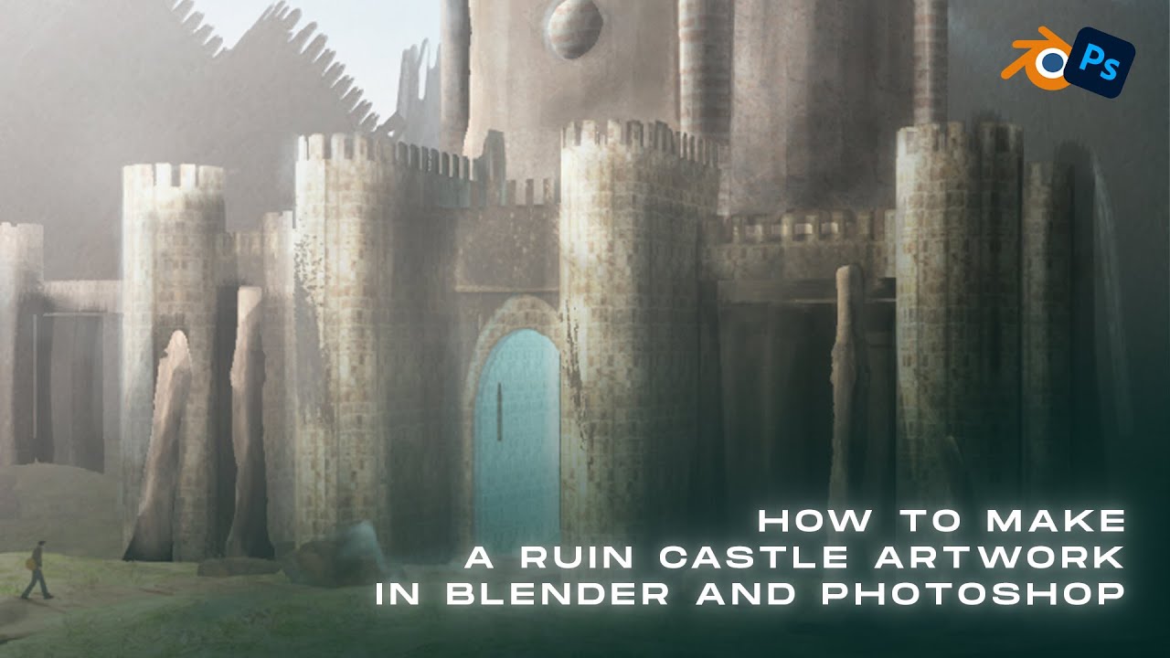 Create a Ruin Castle in Blender and Photoshop | Blender Concept Art Timelapse | Blender to Photoshop