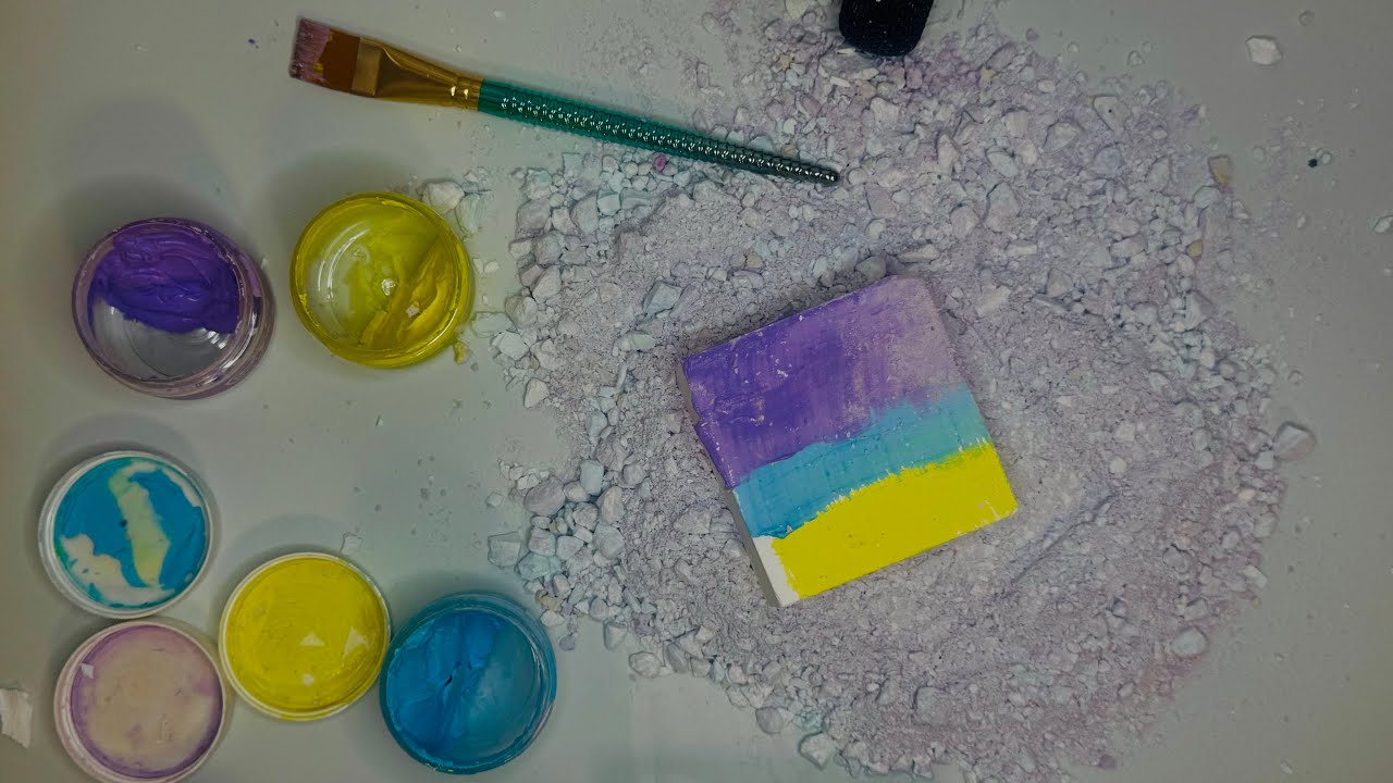 Painted chalk 💜💛🩵 stress relief | satisfying | anxiety relief | chalk asmr 
