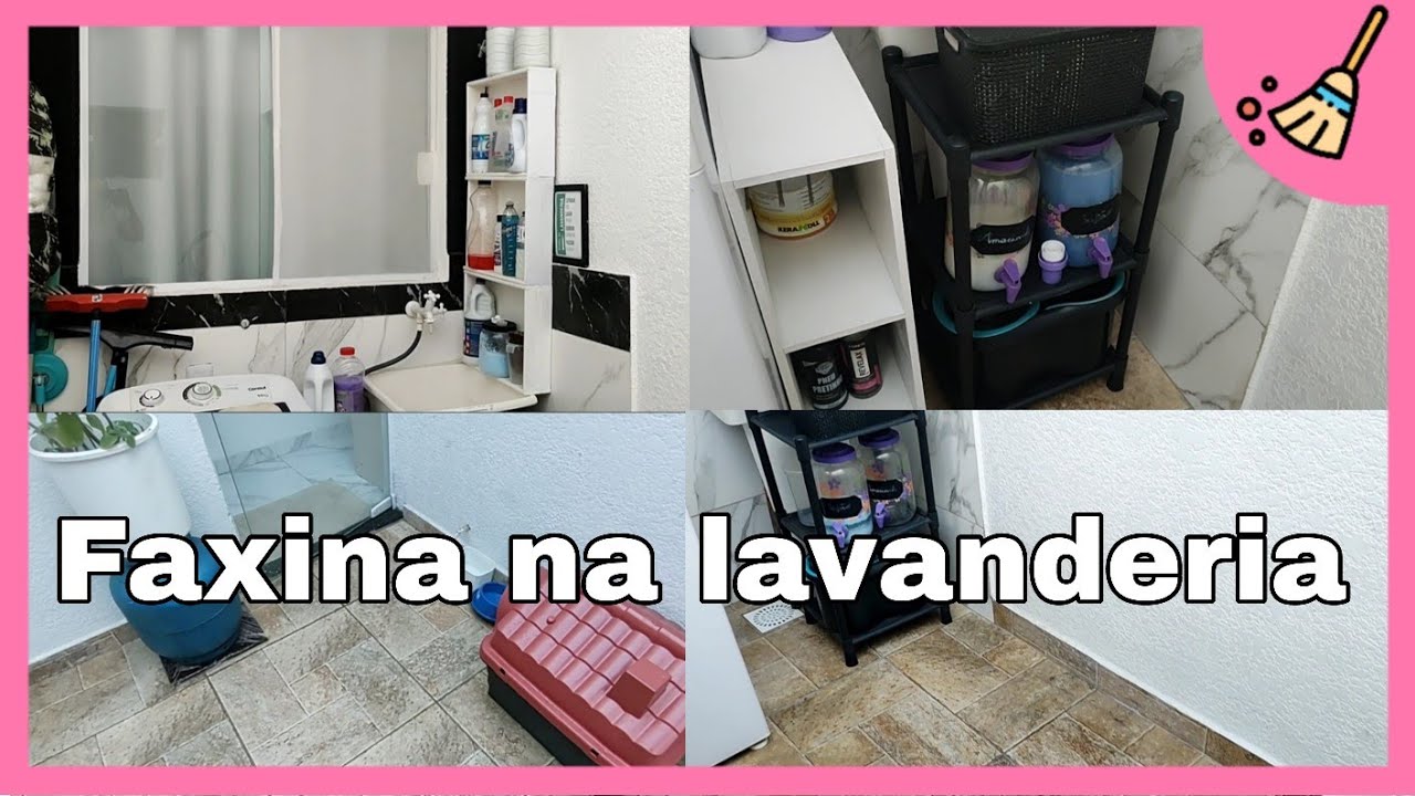Faxina e organização na lavanderia.