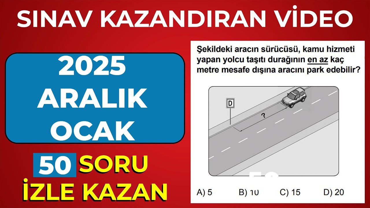 Ehliyet Sınav Soruları 2025 | Aralık Ocak Çıkmış MEB Ehliyet Sorularını Çöz