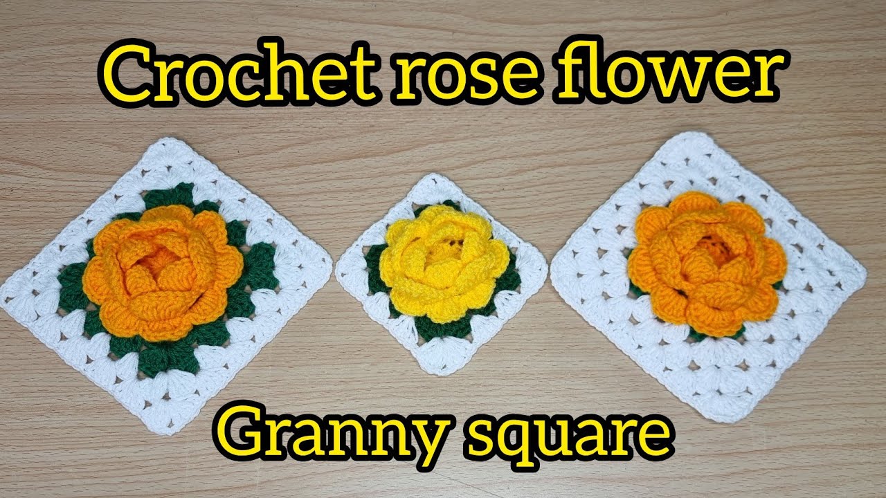 How to make crochet rose flower granny square / কুশিকাটার গোলাপ ফুলের গ্রানী স্কয়ার টিউটোরিয়াল।