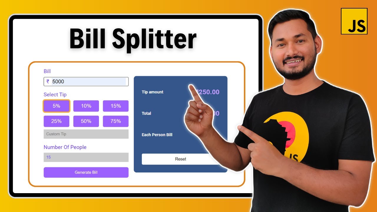 Bill Divider / Bill Splitter using JavaScript | Project for Beginners | JavaScript Projects